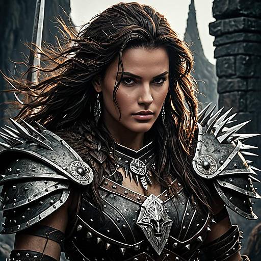 Fearless Barbarian Woman in Spiked Iron Armor