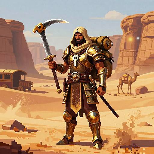 Pixel Art Desert Nomad Warrior