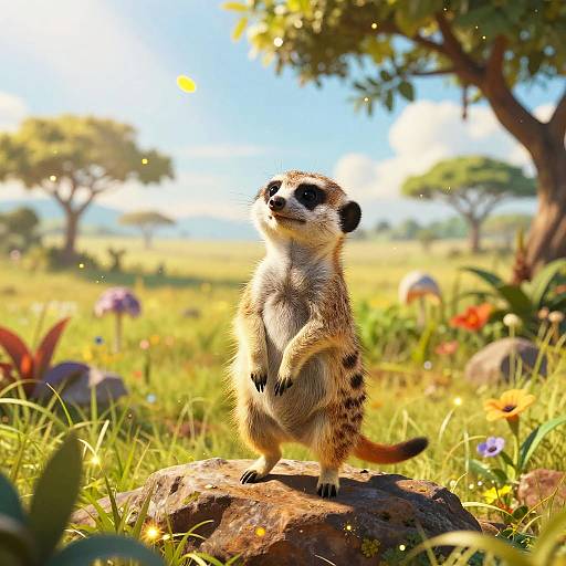 Cheerful Meerkat in Sunlit Savanna