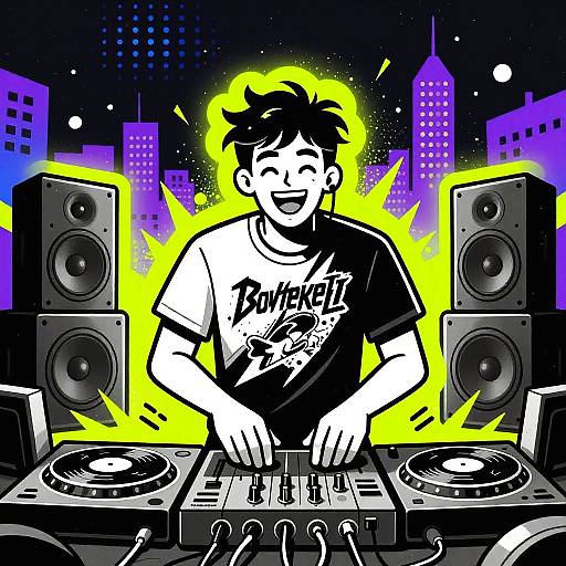 Energetic Electronic Music Producer Illustration