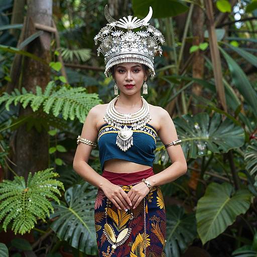 Elegant Woman in Vibrant Jungle Attire