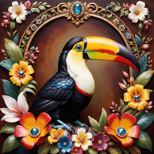 Regal Toucan Amidst Blooming Splendor