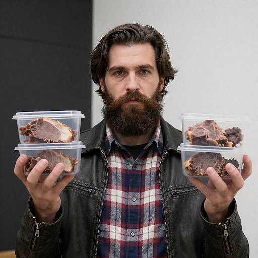 Bearded Man with Meat Containers Photography