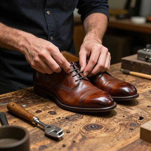 Cobbler Polishing Shoes in Workshop