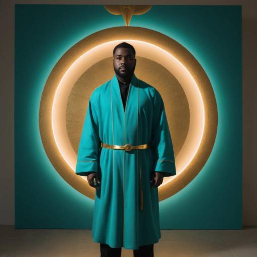 Man in Teal Cashmere Robe with Gold Belt