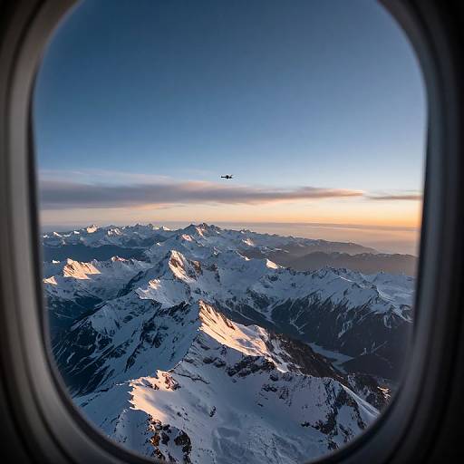 Spacecraft Window View: Snowy Mountain Horizon