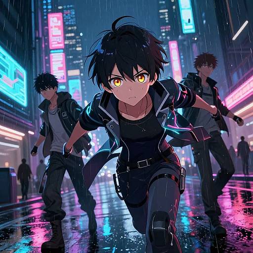 Cyberpunk Anime Action Scene Night