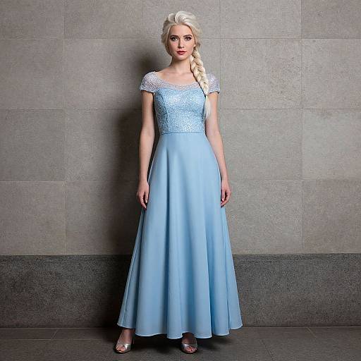 Woman in Blue Elsa Dress