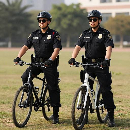 Two Male Police Officers on Bicycles