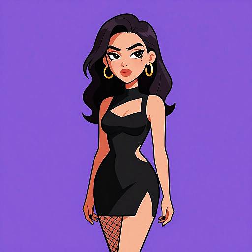 Edgy Woman in Black Cut-Out Dress