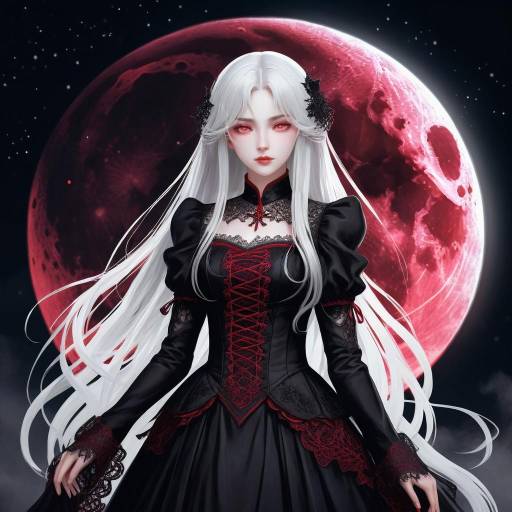 Gothic Anime Woman Under Full Moon
