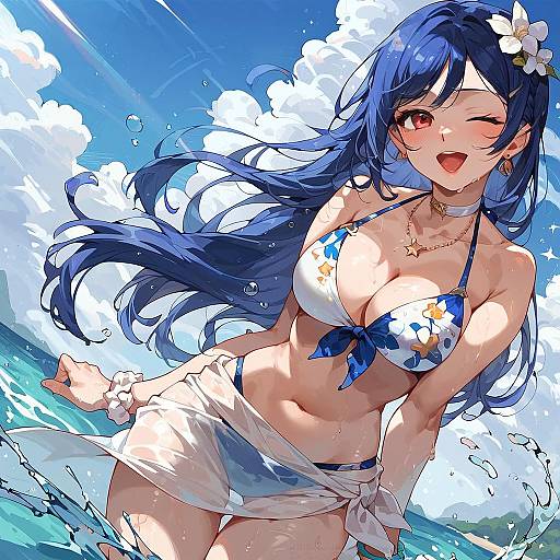 Sonoda Umi in Floral Bikini Splash