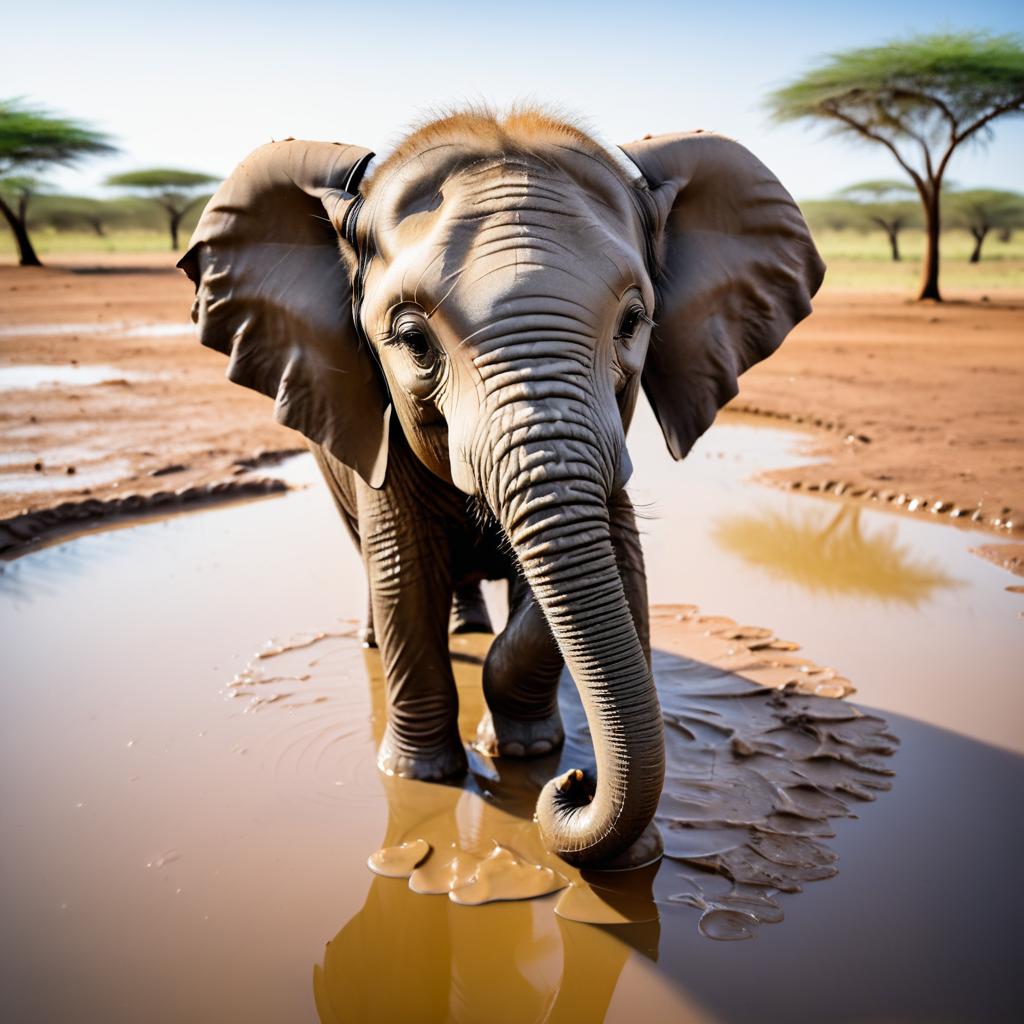 Close-Up of a Muddy Baby Elephant