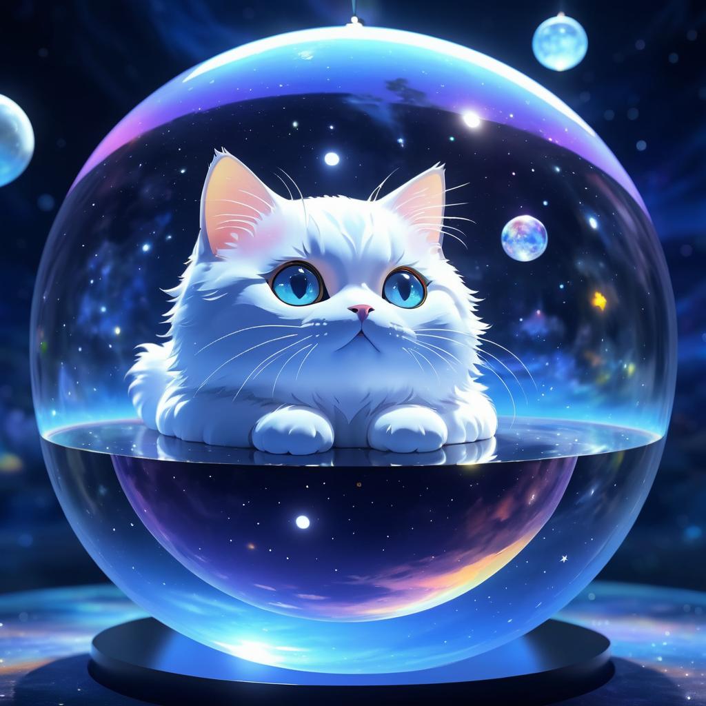 Adorable Moon Cat in Space Sphere