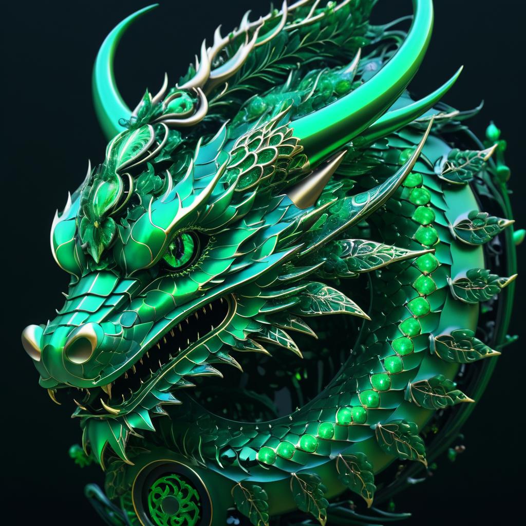 Emerald Dragon Surrounded by Fractals