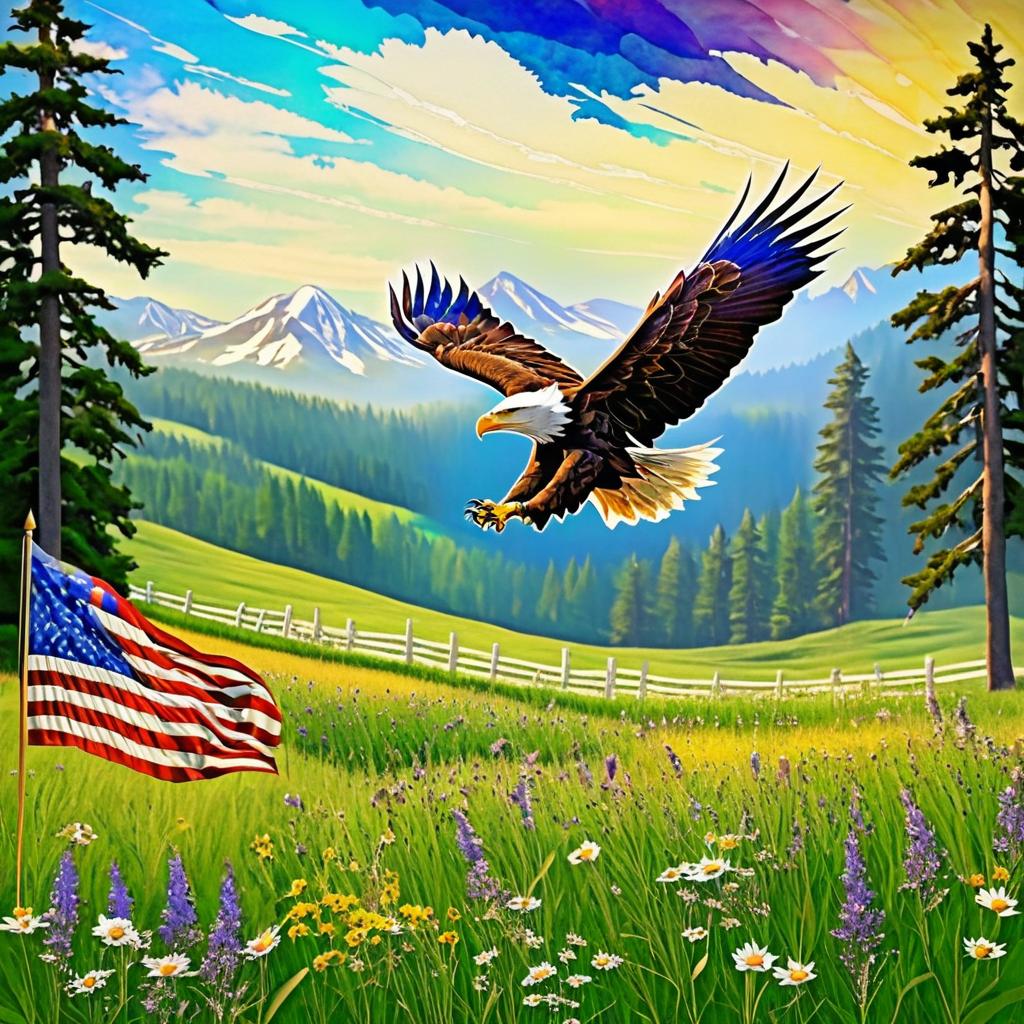 Majestic Bald Eagle with Peace Flag