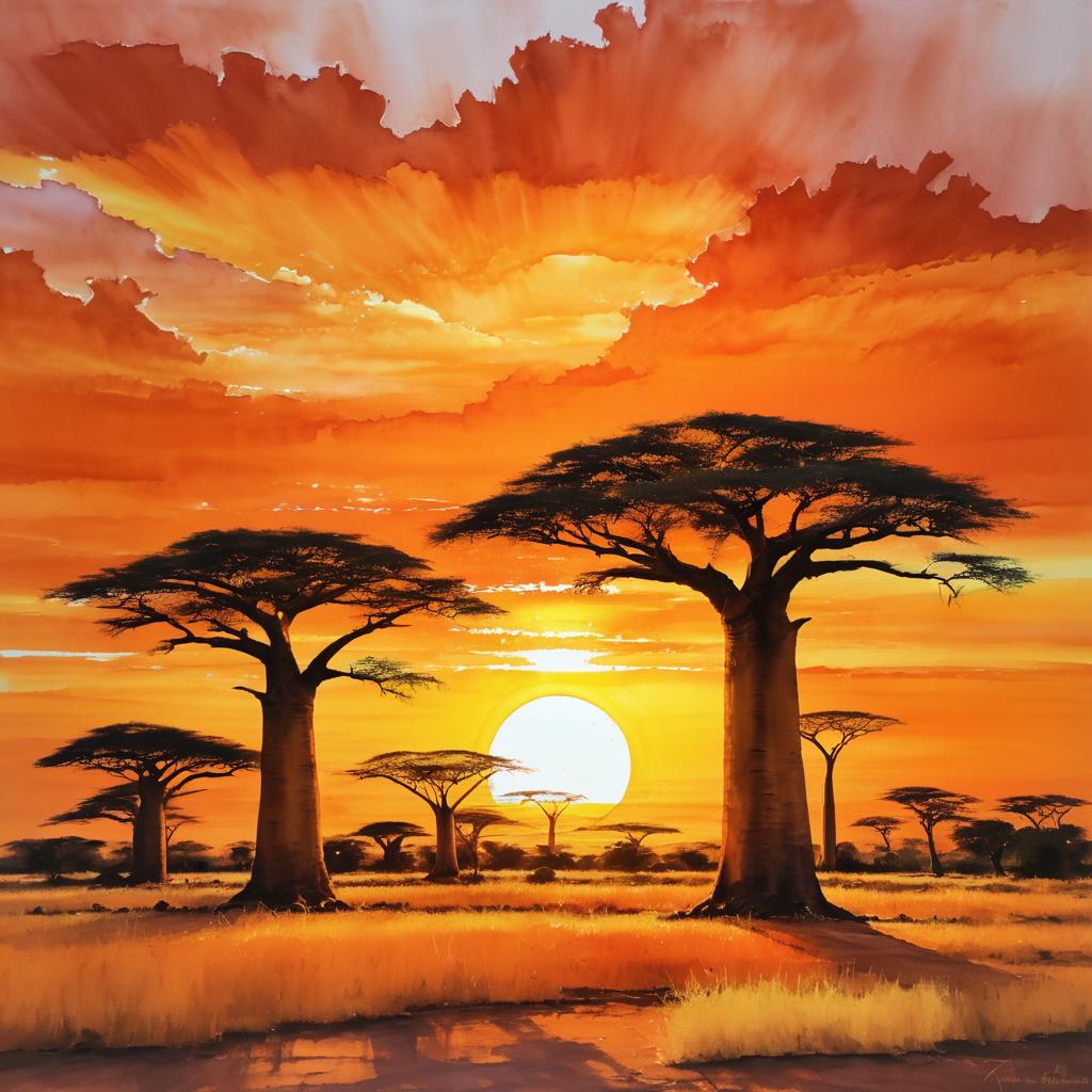 Vibrant Baobab Sunset in Kenya