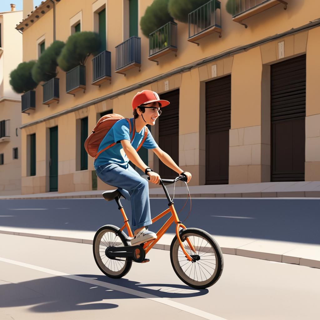 Joyful Teenage Cyclist in Barcelona