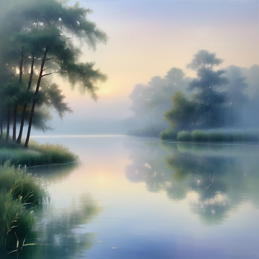 Serene Lakeside Dawn: An Impressionist Vision