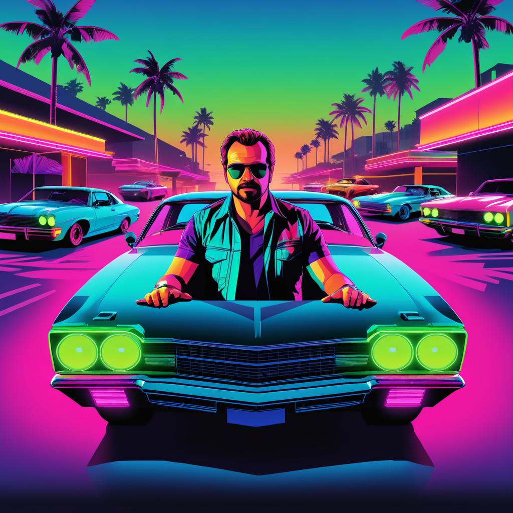 Vibrant Getaway Driver in Neon Style