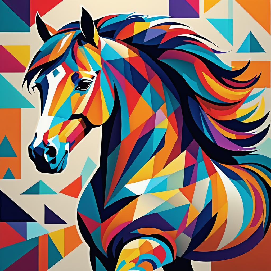 Cubist Horse Art with Vibrant Patterns