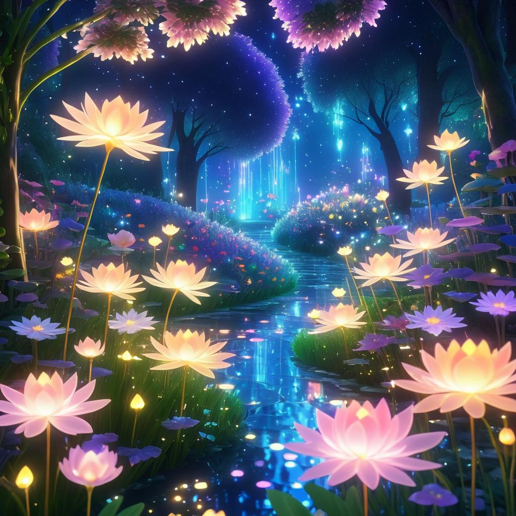 Whimsical Crystal Flower Garden Scene