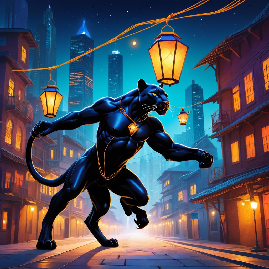 Surreal Panther Lantern in Vibrant City