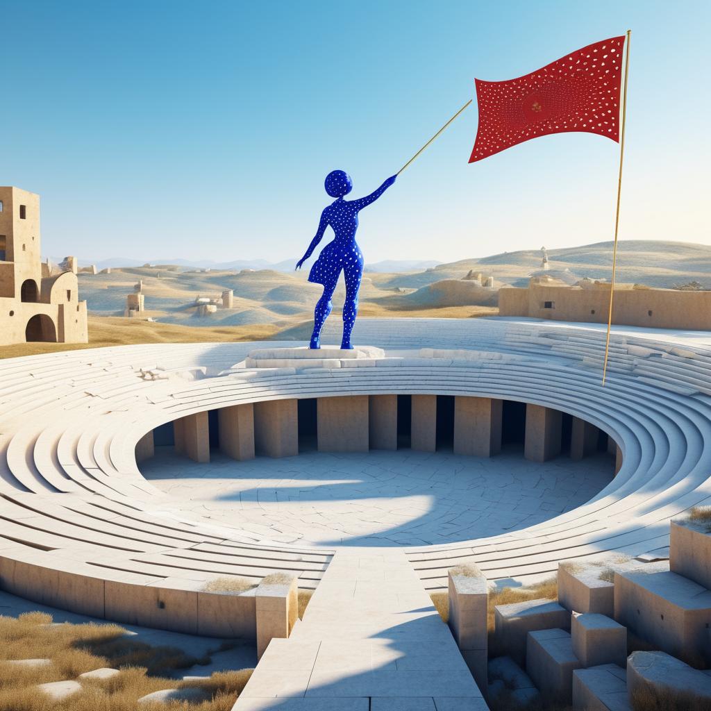 Dystopian Creature with Flag in Amphitheater