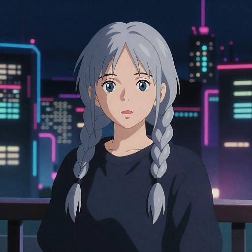 Cyberpunk Teen Girl with Braided Silver Hair