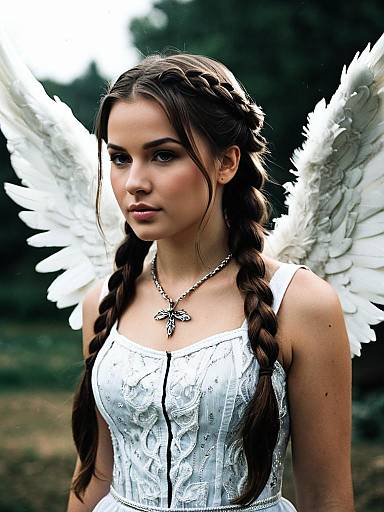 Young Woman in Angel Costume with Braided Hair