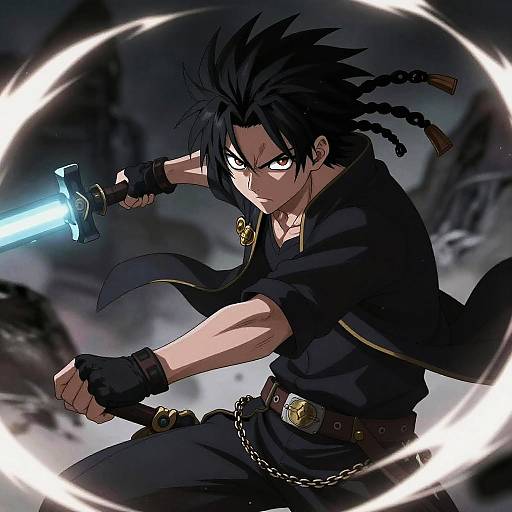 Dreadlocked Anime Warrior in Battle