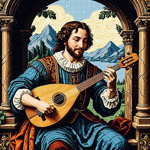Pixel Art Renaissance Bard Playing Lute