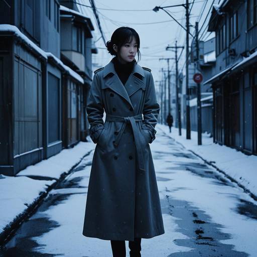 Wistful Artist in Snowy Twilight Scene