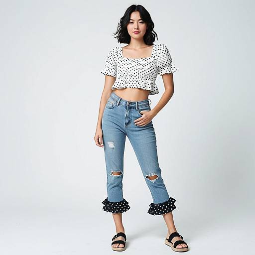 Casual Chic Woman in Polka Dot Top