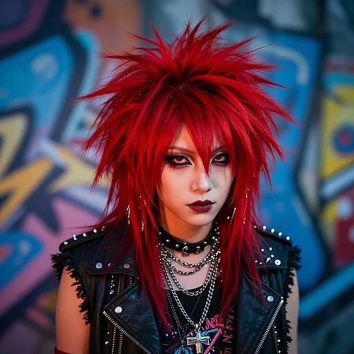 Rebellious Red Spiked Hair Street Art