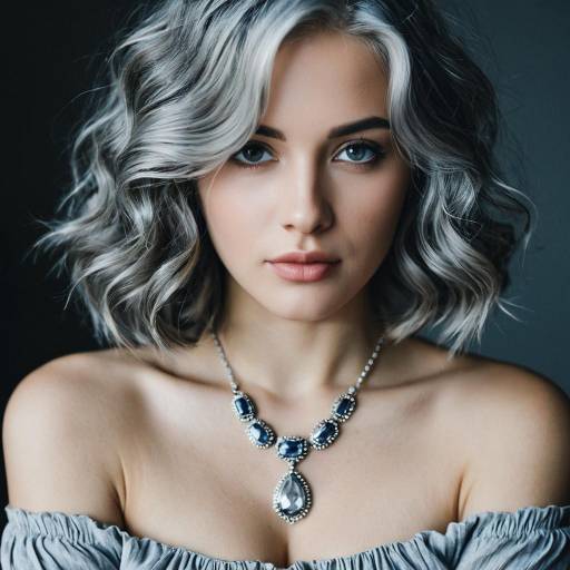 Realistic Gray Wavy Bob with Jewelry
