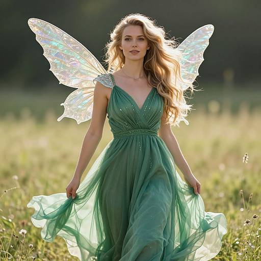Enchanting Woman with Iridescent Wings