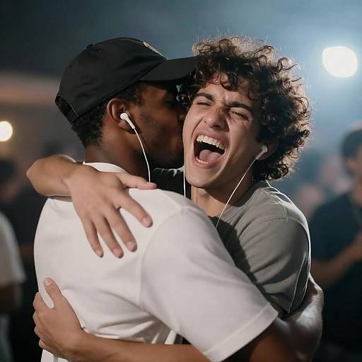 Night Event Embrace of Two Friends