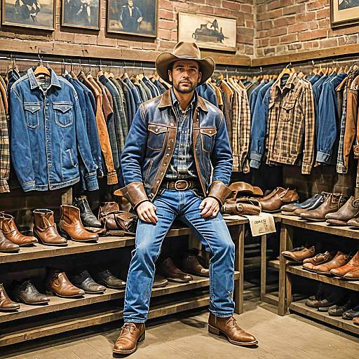 Man in Classic Cowboy Outfit in Western Wear Shop