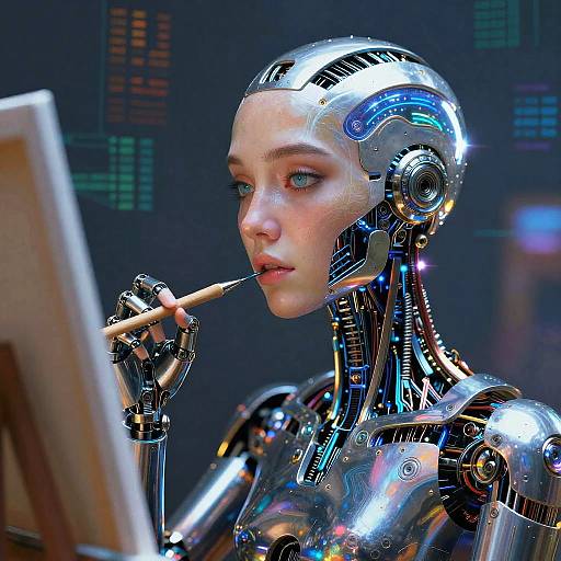 Futuristic Cyborg Artist Painting