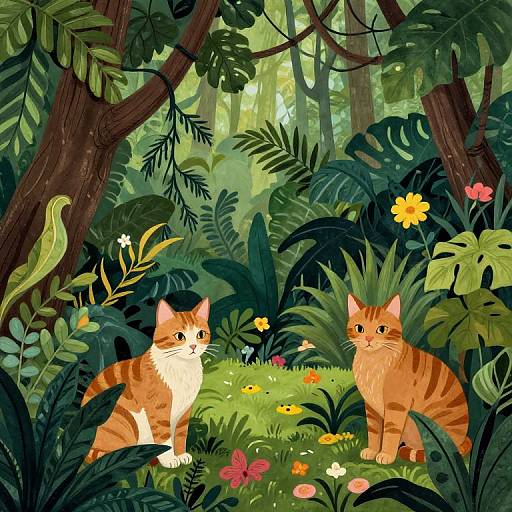 Detailed Cats in Jungle Scene