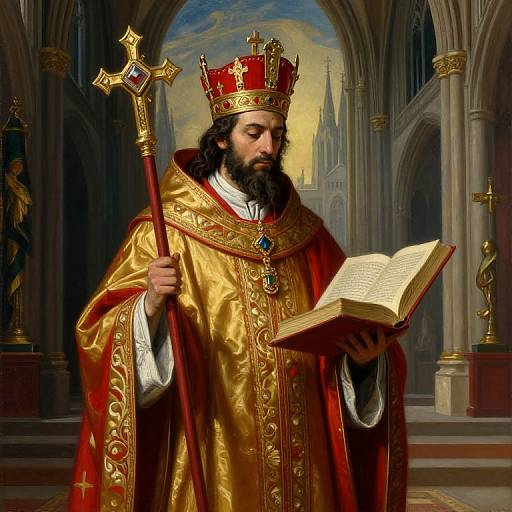 Solemn Dark Priest in Gothic Cathedral