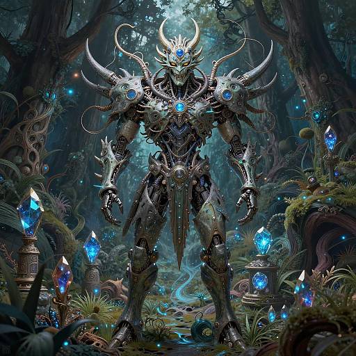 Intricate Cyborg Druid Portrait in Glitch Art