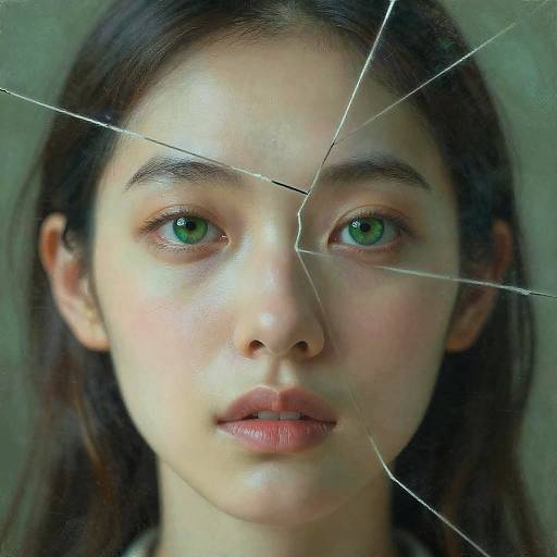 Cracked Reflection: Pastel Green Dream Portrait