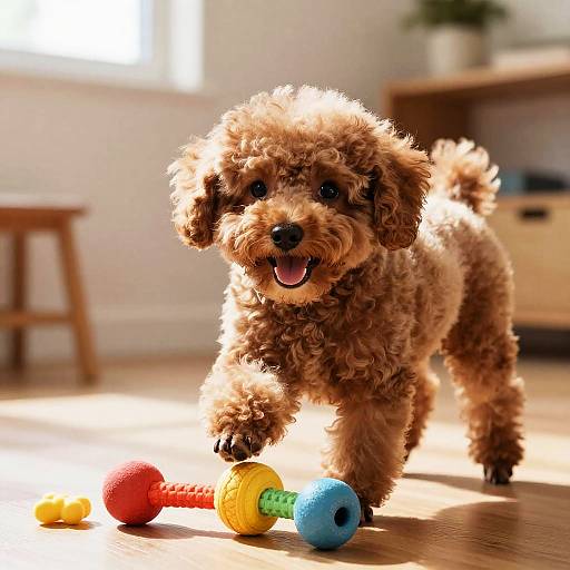 Joyful Brown Poodle Puppy Playing