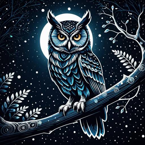 Vector Owl on Glowing Branch