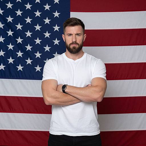 Muscular Man with American Flag Background