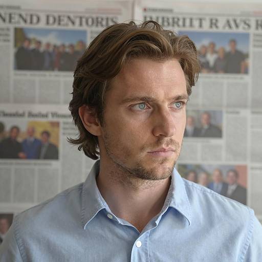 Intense Portrait with Newspaper Background