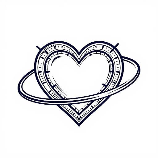 Black ink sketch of two overlapping hearts, each outlined with dashed and dotted lines, creating a textured, layered effect.