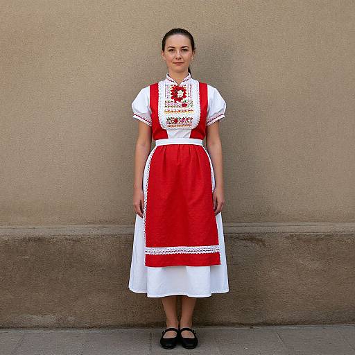 Woman in Red and White Folk Dress